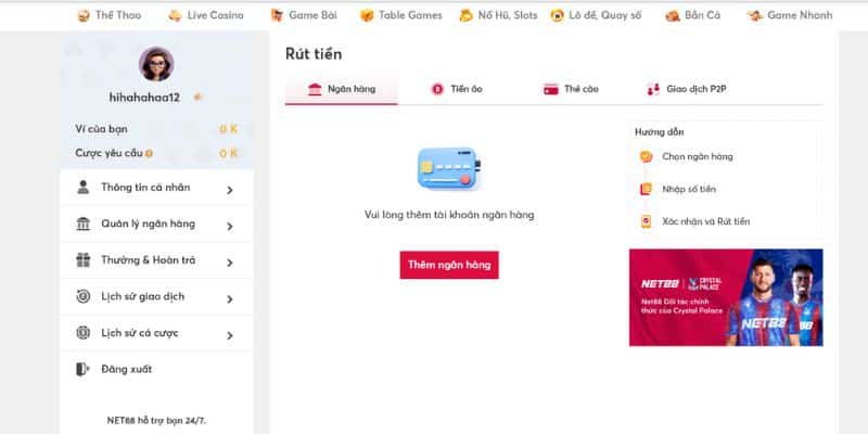 Để thực hiện giao dịch rút tiền cần đảm bảo rằng số dư tài khoản đủ để thực hiện giao dịch
